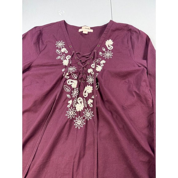 Old Navy Embroidered Long Sleeve Lace Up Tunic Top Women's Plum Purple Xl cotton - Picture 3 of 8